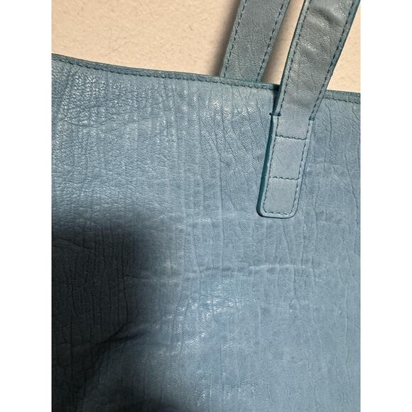 Facine Tote Bag Womens Light Blue Leather Large Shopper Croc Trim Shoulder Zip - Picture 5 of 13